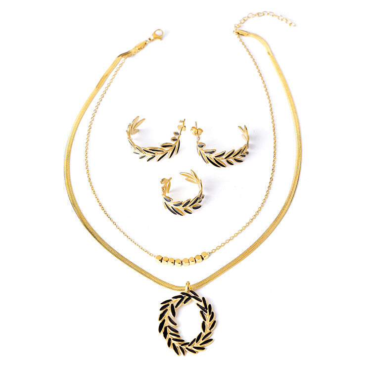 18k 3-piece Leaves Wreath Tarnish Free Jewelry Set