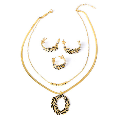 18k 3-piece Leaves Wreath Tarnish Free Jewelry Set