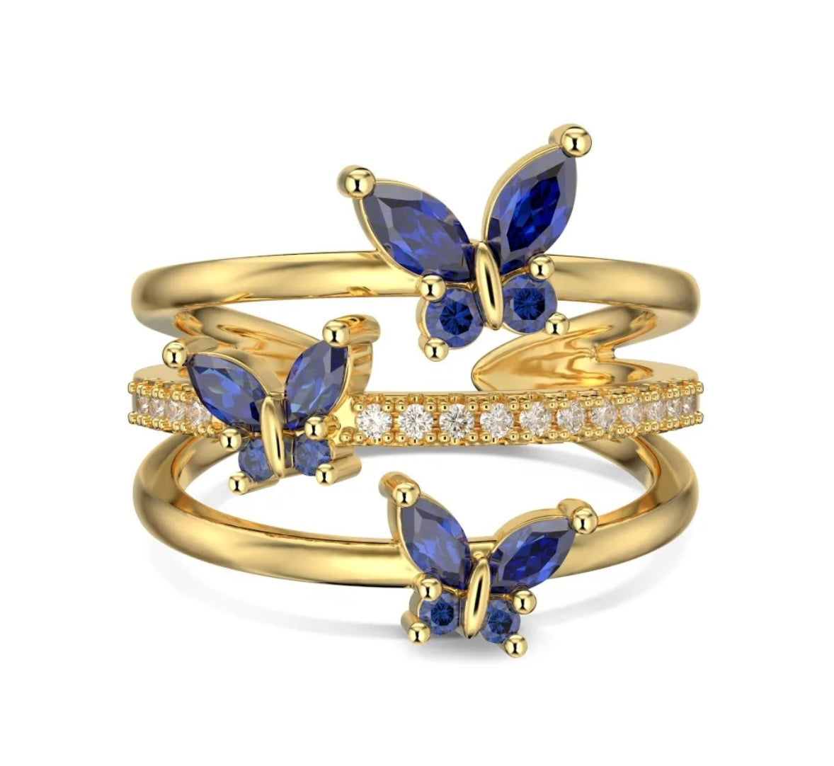 Adjustable 3 Layered Butterfly Ring