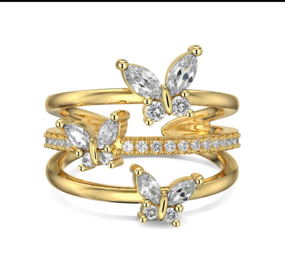 Adjustable 3 Layered Butterfly Ring