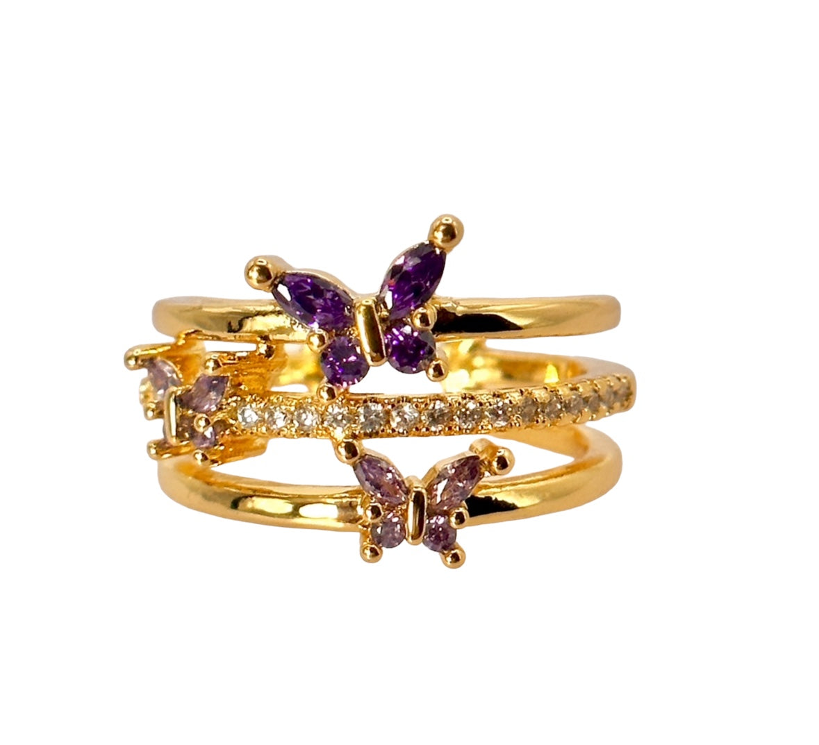 Adjustable 3 Layered Butterfly Ring