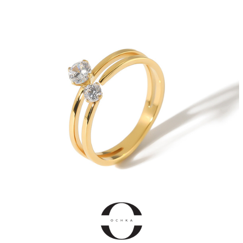 Double Layered 18k Gold Plated Cubic Zirconia Ring